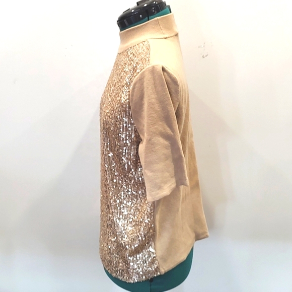 Ann Taylor Gold Sequins Short Sleeve Turtleneck Sweater Medium NWT - Picture 5 of 9